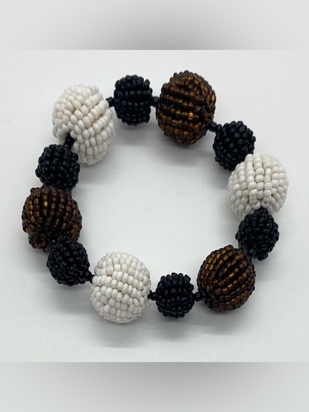 Black White Brown Beaded Stretch Bracelet Boho Chunky Eclectic Whimsigoth Fairy - Picture 5 of 7
